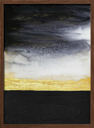 Black Gold Abstract Flow | Poster - Walnut Frame Interior
