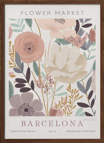Barcelona Flower Market | Poster - Walnut Frame Interior