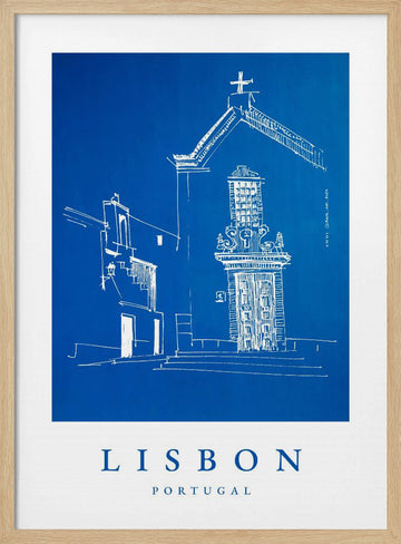 Blue Lisbon Street | Poster - Wood Frame Interior