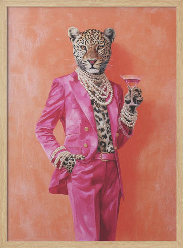 Leopard Pink Suit Martini | Poster - Wood Frame Interior