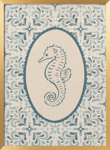 Coastal Seahorse Medallion | Poster - Gold Frame Interior