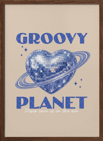 Groovy Disco Heart Planet | Poster - Walnut Frame Interior