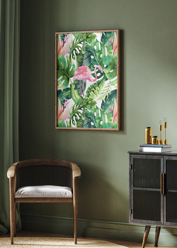 Tropical Flamingo Leaves | Poster - Room Interior 2