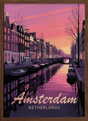 Amsterdam Sunset Canal | Poster - Walnut Frame Interior