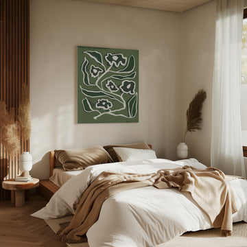 Modern Green Flowers | Canvas - Room Interior 2