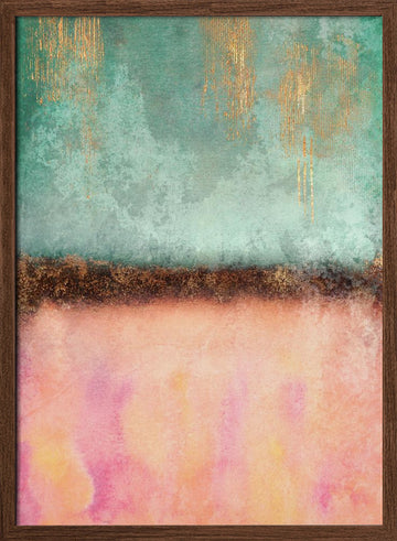 Teal Pink Gold Drips | Poster - Walnut Frame Interior