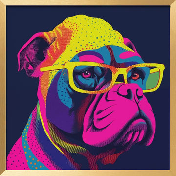 Neon Pop Art Bulldog | Poster - Gold Frame Interior