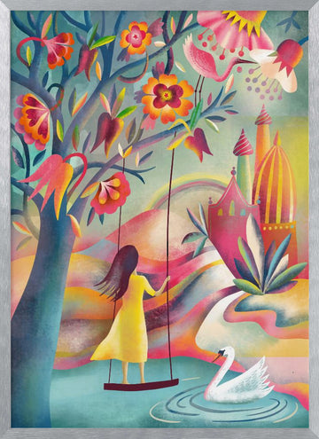 Enchanted Garden Swing | Poster - Silver Frame Interior