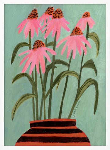 Pink Coneflowers in Vase | Poster - White Frame Interior