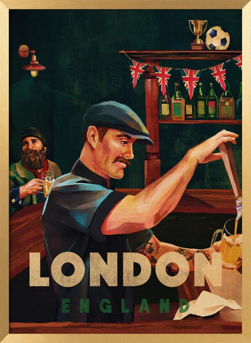 London England Pub Bartender | Poster - Gold Frame Interior