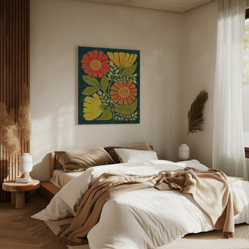 Colorful Folk Flowers | Canvas - Room Interior 2