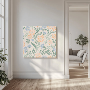 Peach Blue Blooms | Canvas - Room Interior 1