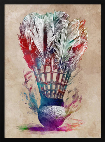 Colorful Badminton Shuttlecock | Poster - Black Metal Frame Interior