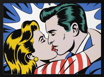 Romantic Comic Kiss | Poster - Black Metal Frame Interior