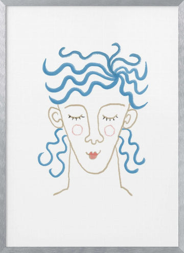 Dreamy Blue Hair Woman | Poster - Silver Frame Interior