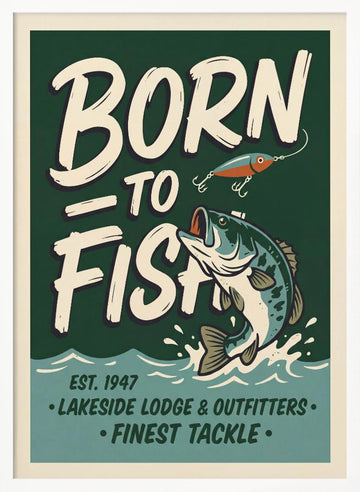 Retro Bass Fishing Sign | Poster - White Frame Interior