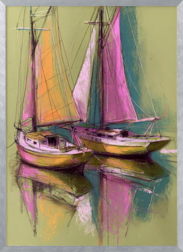 Colorful Sailboat Reflections | Poster - Silver Frame Interior