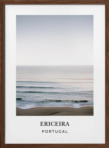 Ericeira waves Travel Poster | Poster - Walnut Frame Interior