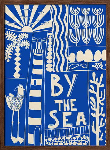 By The Sea Coastal Scene | Poster - Walnut Frame Interior