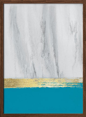 Teal Gold Horizon | Poster - Walnut Frame Interior