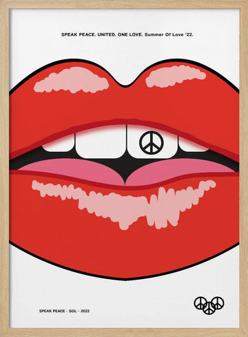 Red Lips Peace Sign | Poster - Wood Frame Interior