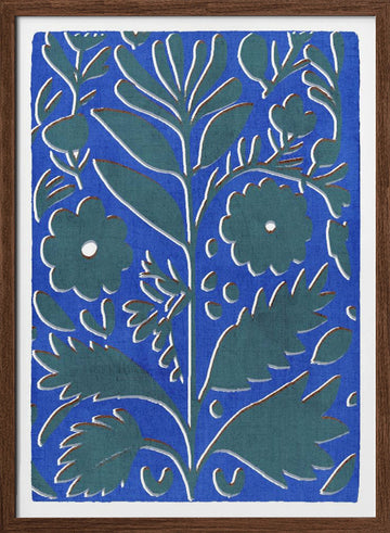 Vibrant Blue Botanicals | Poster - Walnut Frame Interior