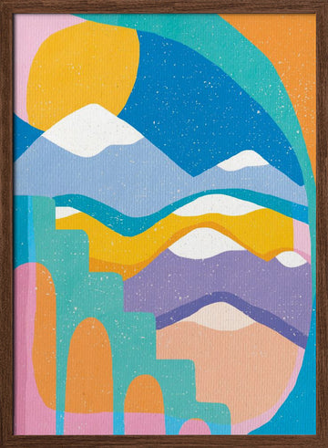 Sunny Abstract Landscape | Poster - Walnut Frame Interior