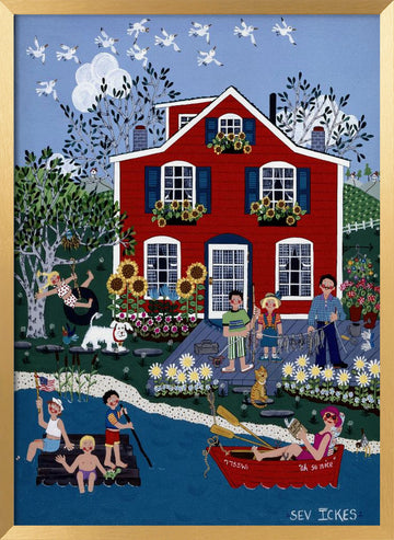 Little Red Cottage | Poster - Gold Frame Interior
