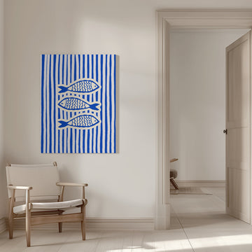 Three Blue Fish | Canvas - Room Interior 1