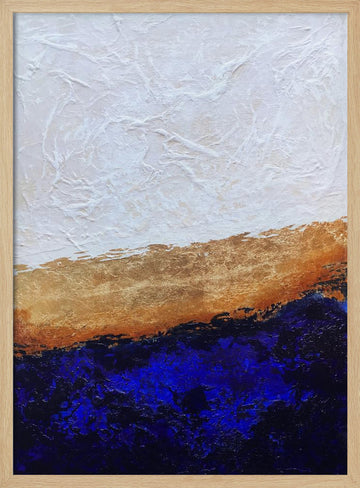 Deep Blue Gold Abstract | Poster - Wood Frame Interior