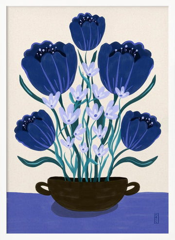 Blue Floral Arrangement | Poster - White Frame Interior