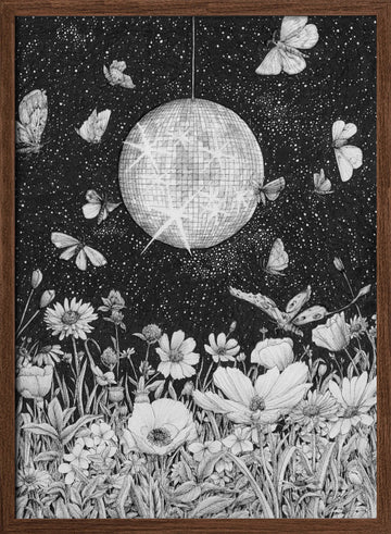 Starry Disco Garden | Poster - Walnut Frame Interior