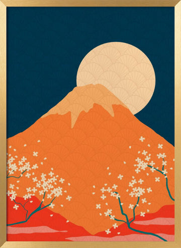 Mount Fuji Cherry Moon | Poster - Gold Frame Interior