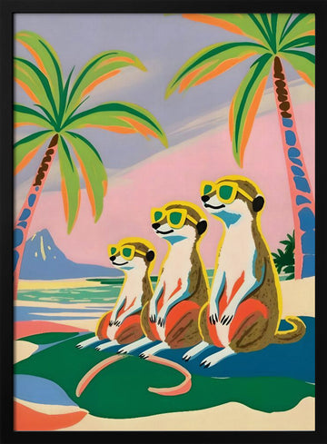 Meerkats Beach Vacation | Poster - Black Metal Frame Interior