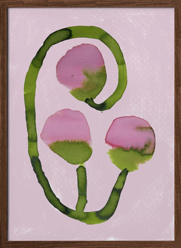 Abstract Pink Blooms | Poster - Walnut Frame Interior