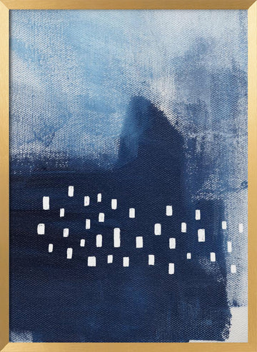 Blue Hues And White Rectangular Elements | Poster - Gold Frame Interior