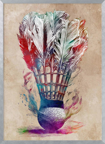 Colorful Badminton Shuttlecock | Poster - Silver Frame Interior