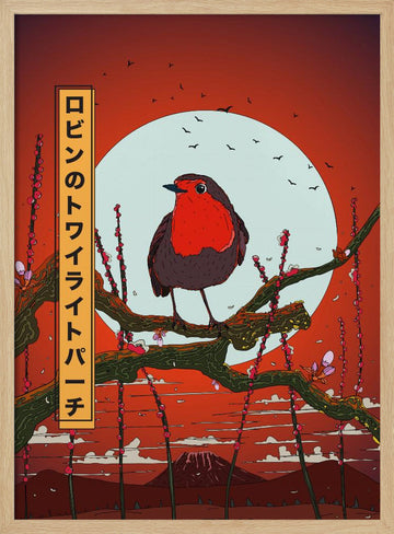 Twilight Robin Perch | Poster - Wood Frame Interior