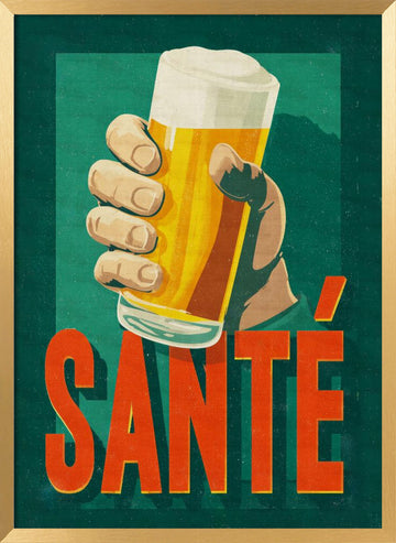 Santé Beer Toast | Poster - Gold Frame Interior