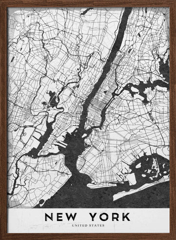 New York City Map | Poster - Walnut Frame Interior