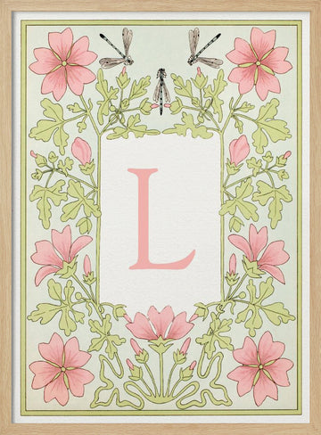 Pink Floral Letter L | Poster - Wood Frame Interior