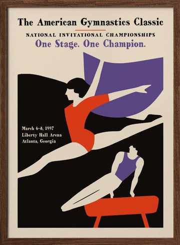 Retro Gymnastics Action | Poster - Walnut Frame Interior