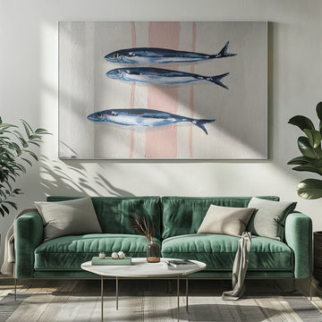 Three Blue Sardines | Poster - Room Interior 1