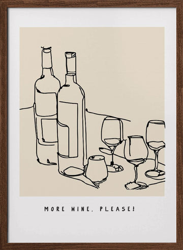 Wine Line Sketch | Poster - Walnut Frame Interior