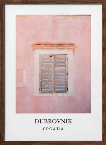 Pink Dubrovnik Croatia travel poster | Poster - Walnut Frame Interior