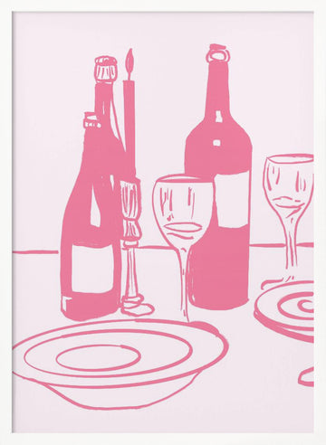 Dinnerandwine(pink) | Poster - White Frame Interior