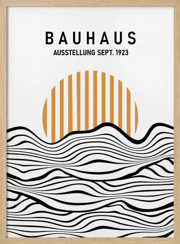 Bauhaus Striped Sun Waves | Poster - Wood Frame Interior