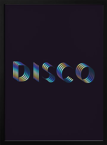 Holographic Disco Typography | Poster - Black Metal Frame Interior