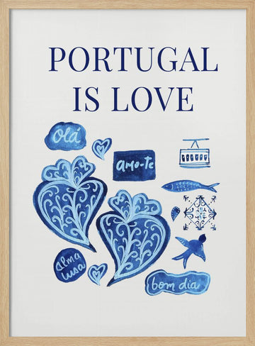Watercolor Portugal Love | Poster - Wood Frame Interior