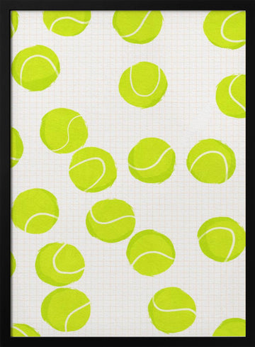Playful Tennis Balls Pattern | Poster - Black Metal Frame Interior